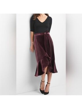 GAP Velvet Wrap Midi Skirt in Plum